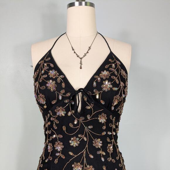 Vintage Sean Collection Midi Maxi Dress L Black Copper Fairy Y2K Prom Asymmetric - Picture 5 of 13